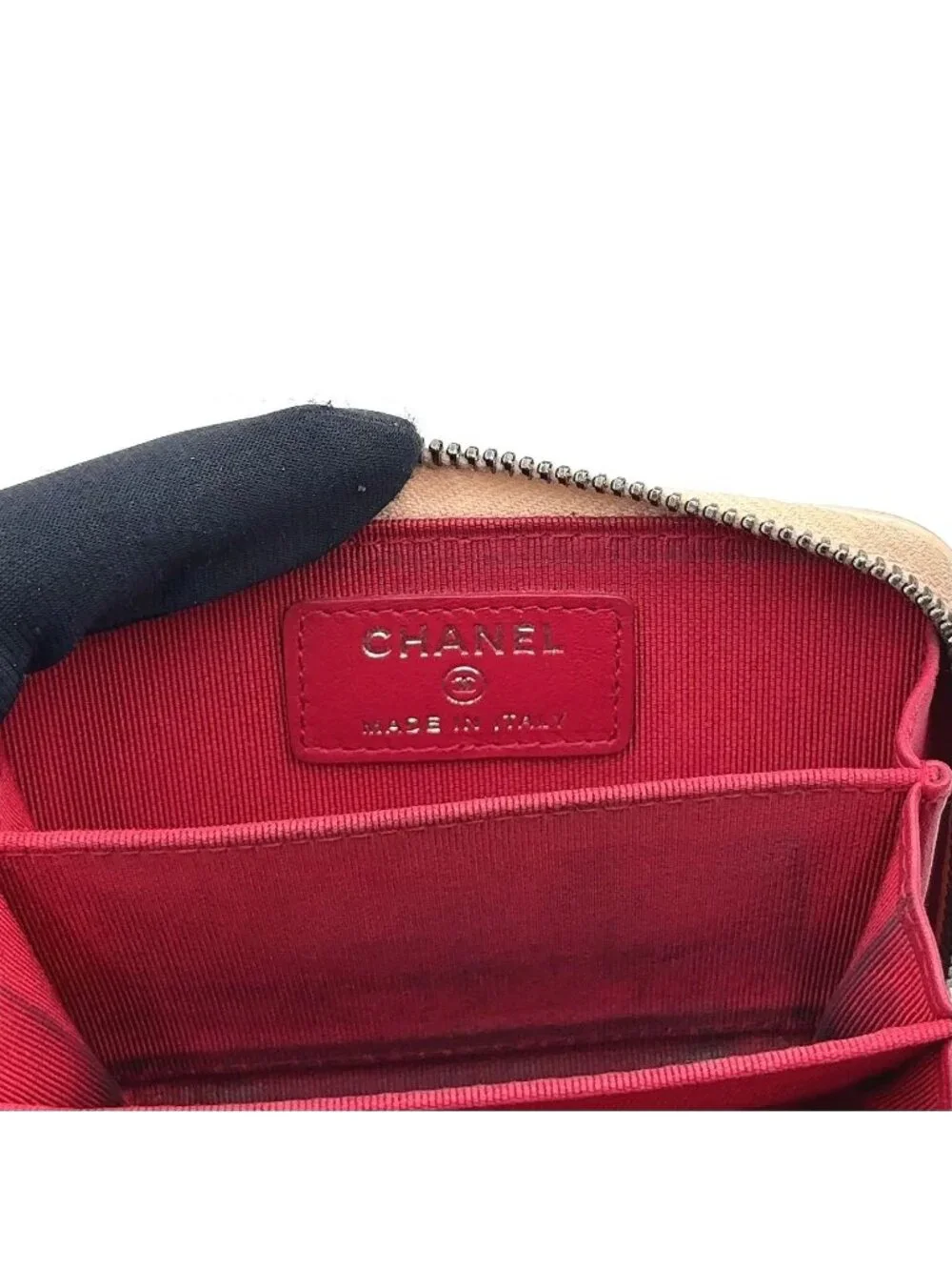 Chanel Gabrielle Leather Black Beige Coin Purse Silver